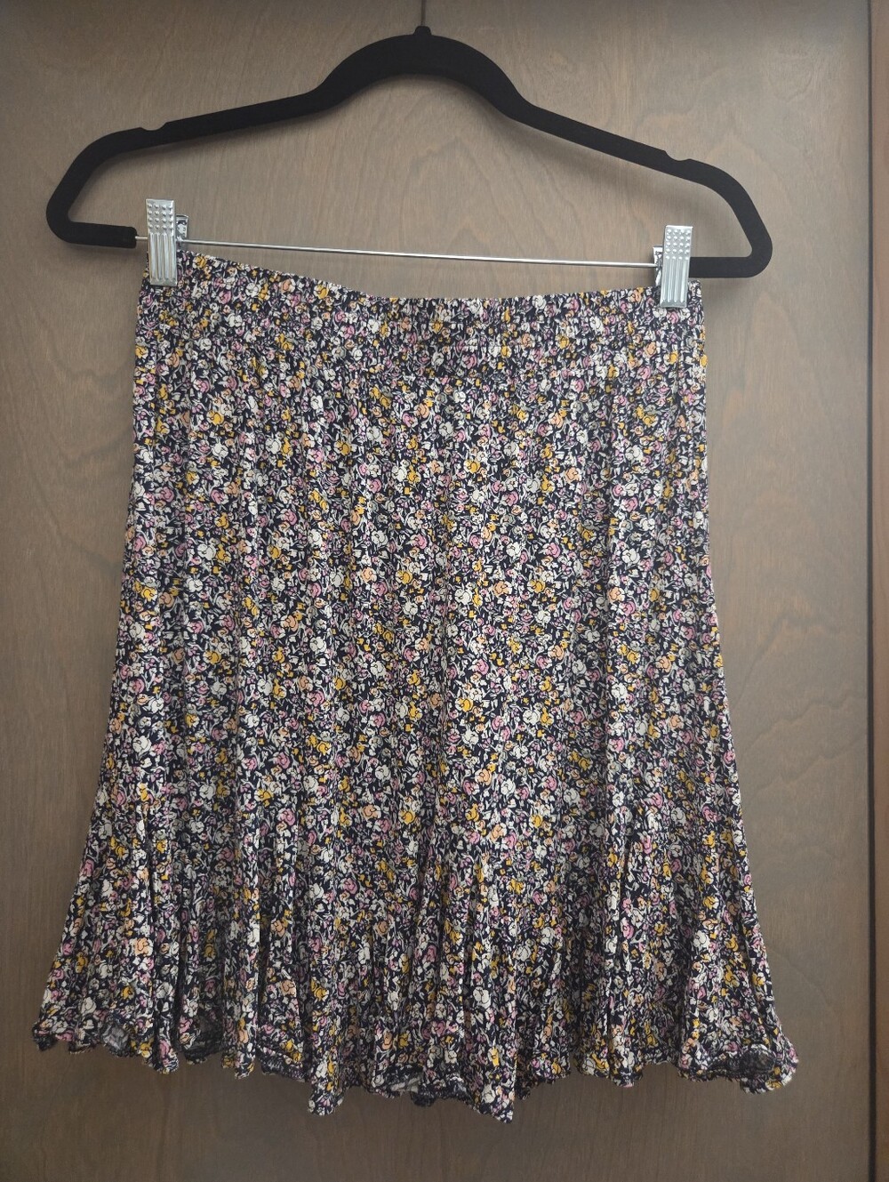 LOFT Black Floral Skater Skirt